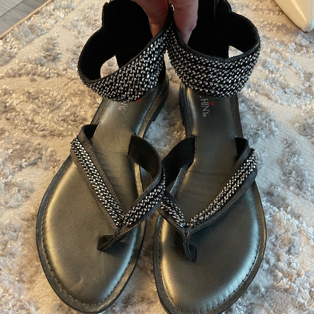 Luichiny Size 10 Black Studded Ankle Strap Sandals